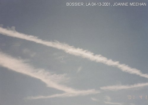 Chemtrail sprayings over Bossier, LA on 04-13-2001