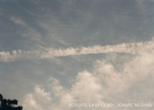 Chemtrail sprayings over Bossier, LA on 04-13-2001, end