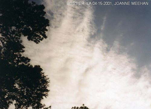 Chemtrail sprayings over Bossier, LA on 04-15-2001, second