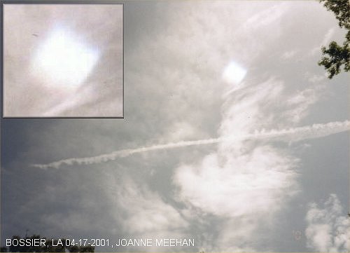 Chemtrail sprayings over Bossier, LA on 04-17-2001