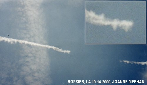 Chemtrail sprayings over Bossier, LA on 10-14-2000