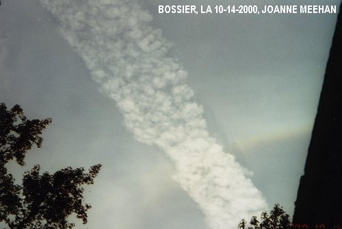 Chemtrail sprayings over Bossier, LA on 10-14-2000