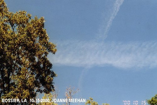 Chemtrail sprayings over Bossier, LA on 10-15-2000
