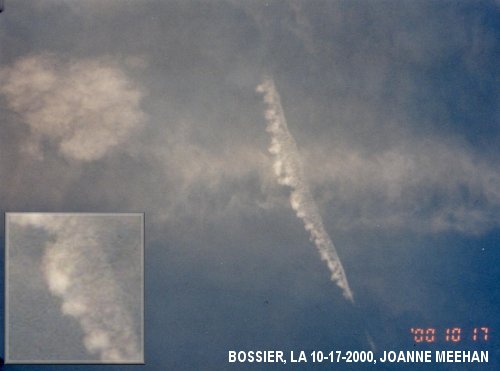 Chemtrail sprayings over Bossier, LA on 10-17-2000