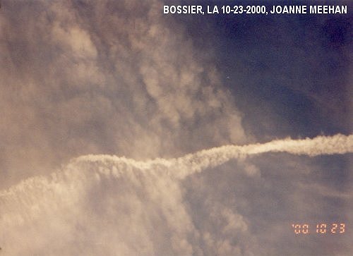 Chemtrail sprayings over Bossier, LA on 10-17-2000