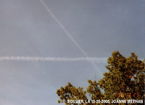 Chemtrail sprayings over Bossier, LA on 10-25-2000
