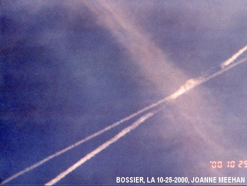 Chemtrail sprayings over Bossier, LA on 10-25-2000