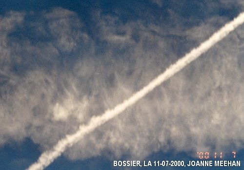 Chemtrail sprayings over Bossier, LA on 11-07-2000