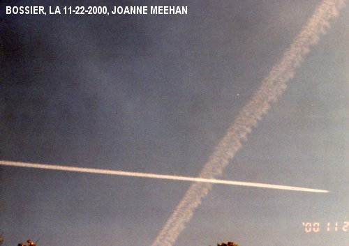 Chemtrail sprayings over Bossier, LA on 11-22-2000