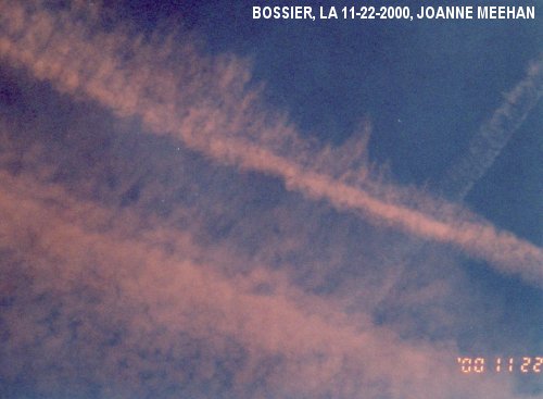Chemtrail sprayings over Bossier, LA on 11-22-2000