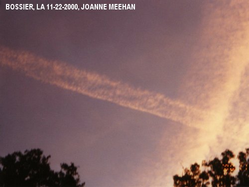 Chemtrail sprayings over Bossier, LA on 11-22-2000